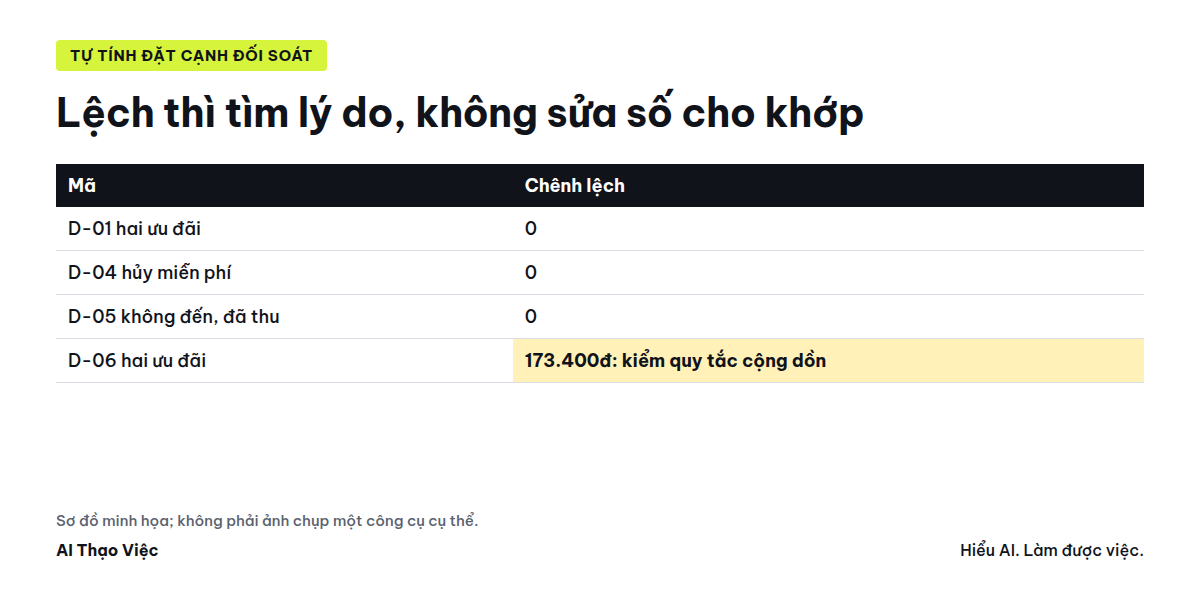 Quy tắc, cột tự tính, số đối soát, cột chênh lệch