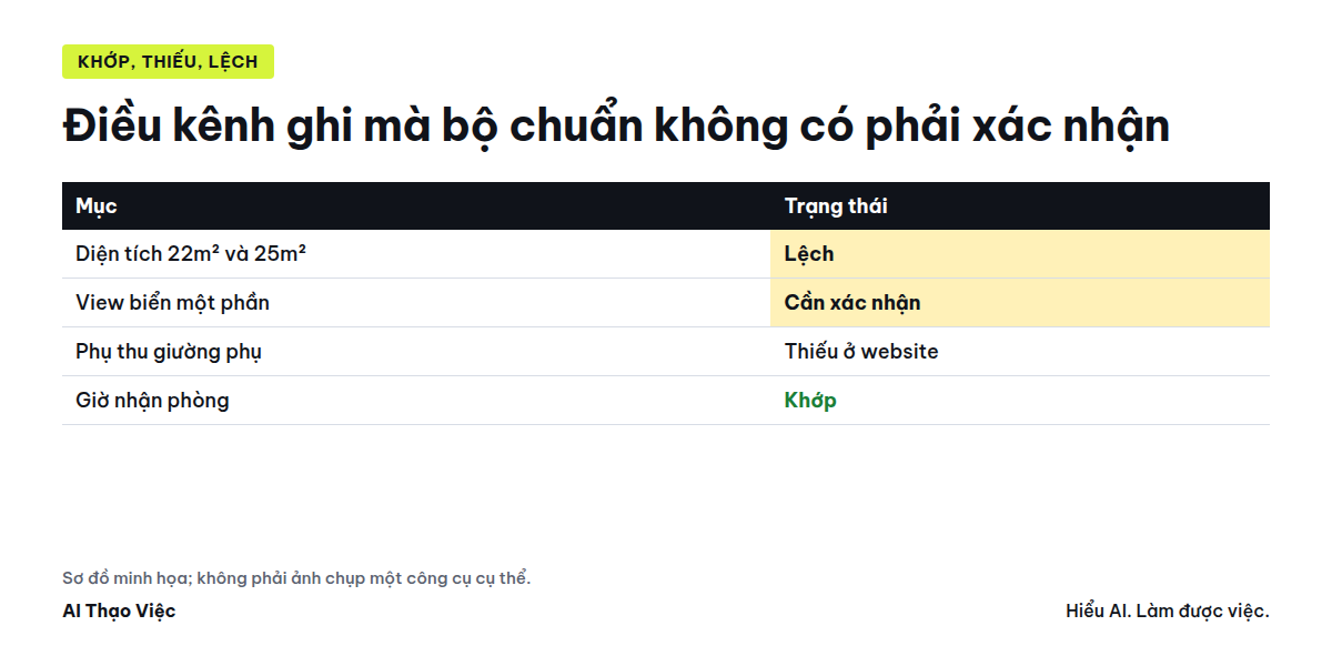 Mô tả các kênh, bộ thông tin chuẩn, bảng khớp, thiếu, lệch