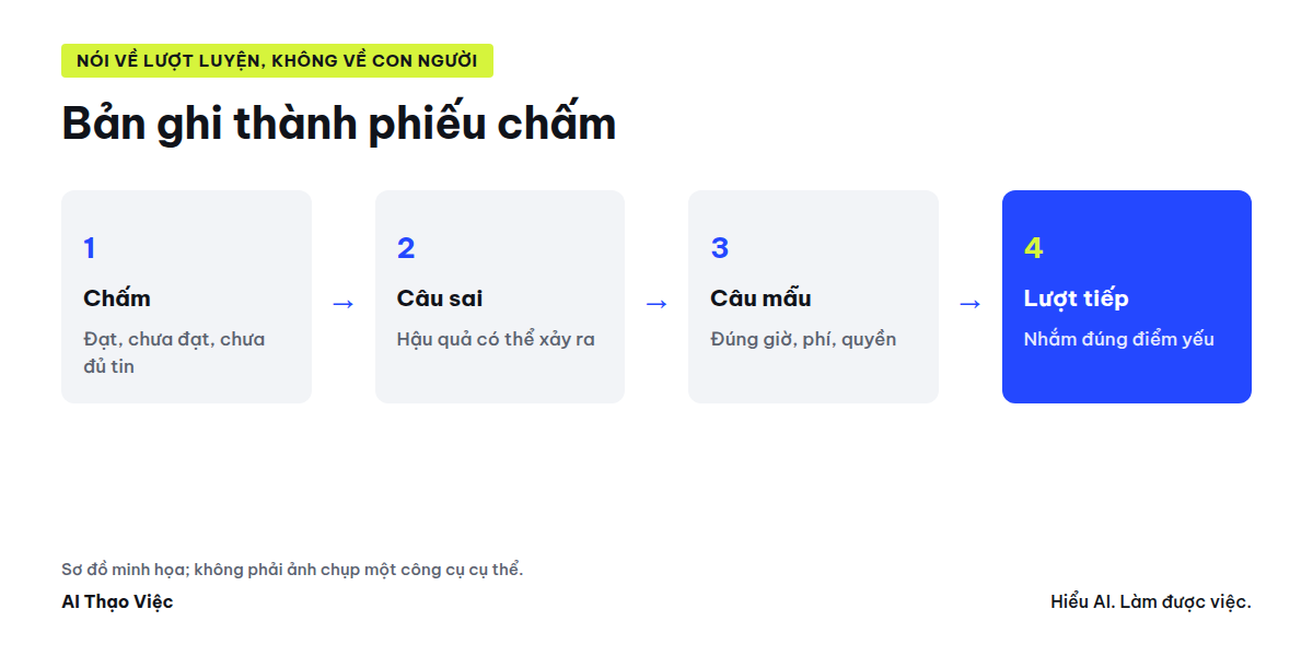 Bản ghi lượt luyện và tiêu chí thành phiếu chấm có dẫn lời, câu mẫu và lượt luyện tiếp