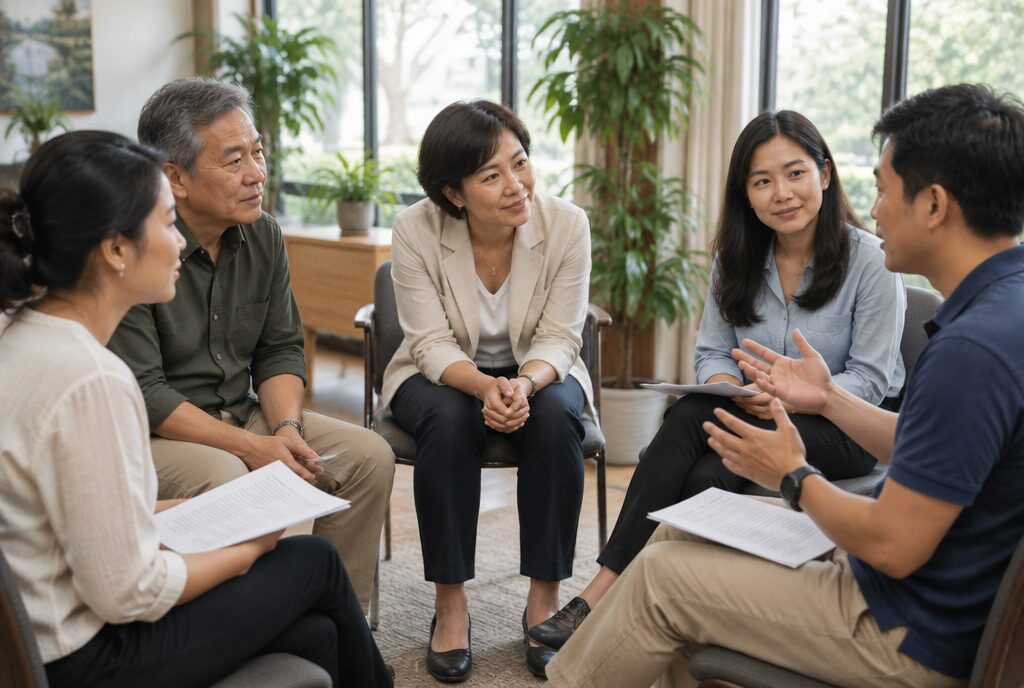 Cả nhóm ngồi vòng tròn thảo luận sau lượt luyện, người dạy lắng nghe trước khi góp ý